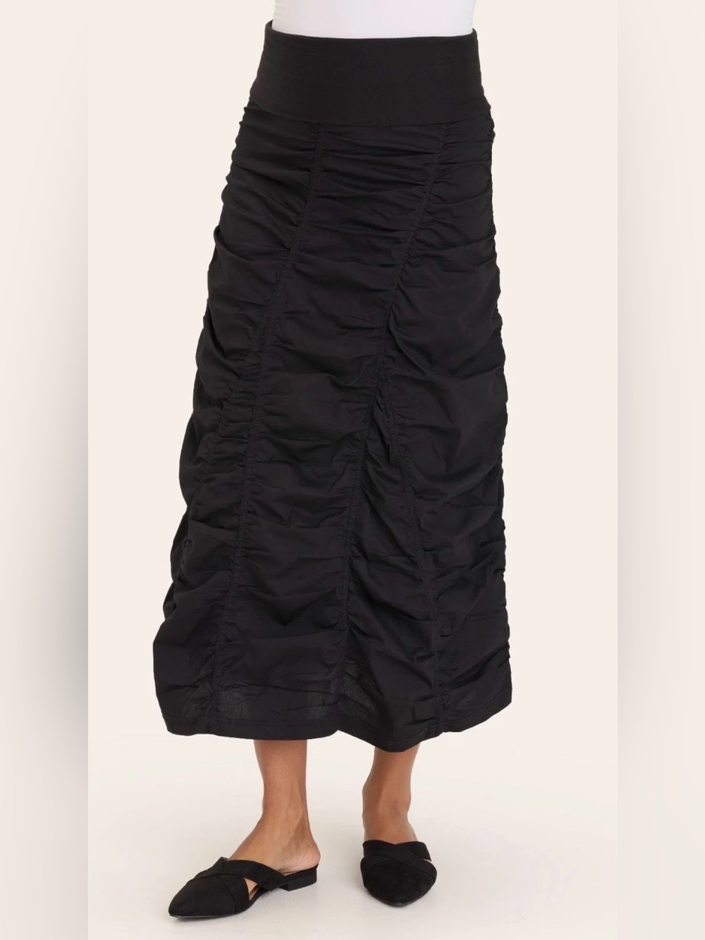XCVI Mindset Rare Black Ruched Gored Peasant Skirt Size Large